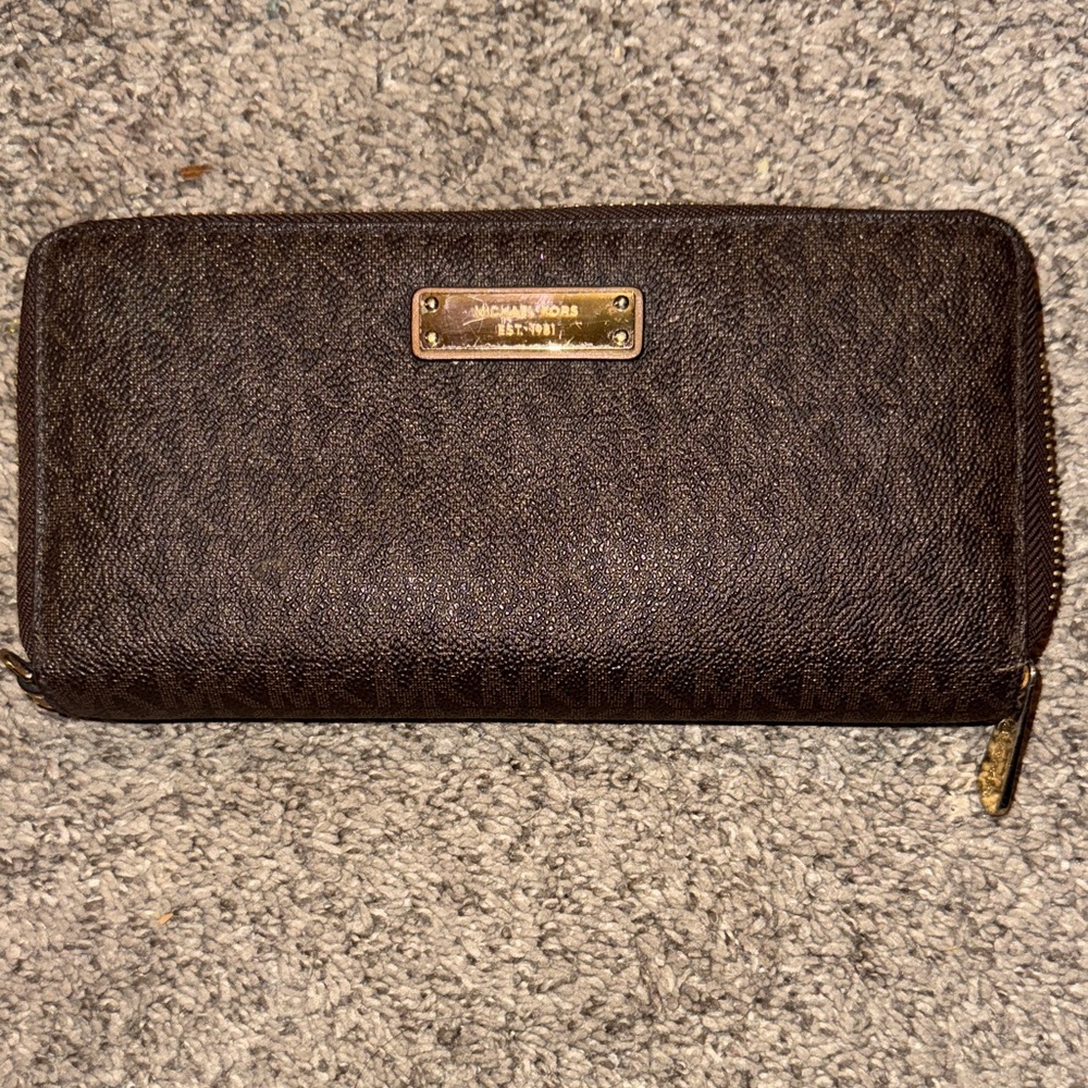Michael Kors Dark Brown Wallet with Gold Accents